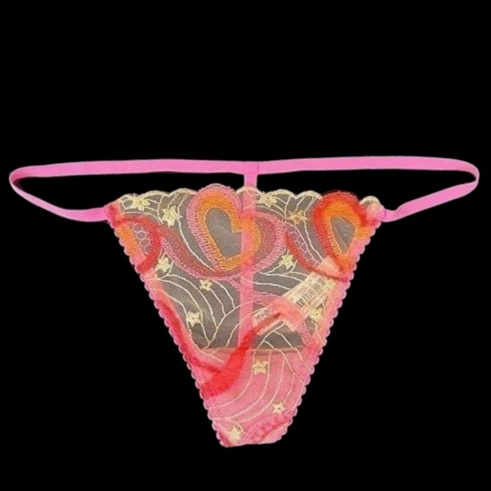 Victoria’s Secret Heart Embroidered Mesh Sexy V string thong Panty Small